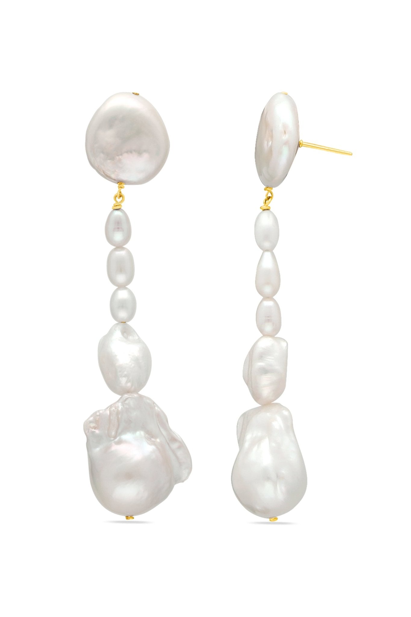 Organic freshwater pearl dangle bridal earrings in gold-filled.