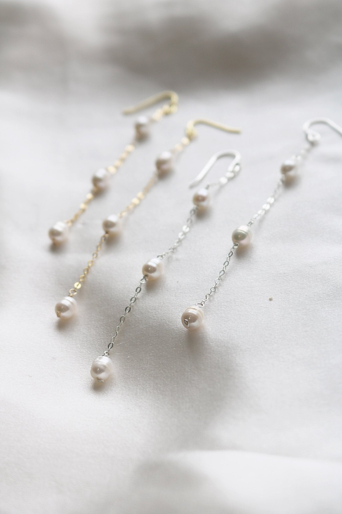 Gold Filled and Sterling Silver Dew Drop Fresh Water Pearl Wedding Earrings.