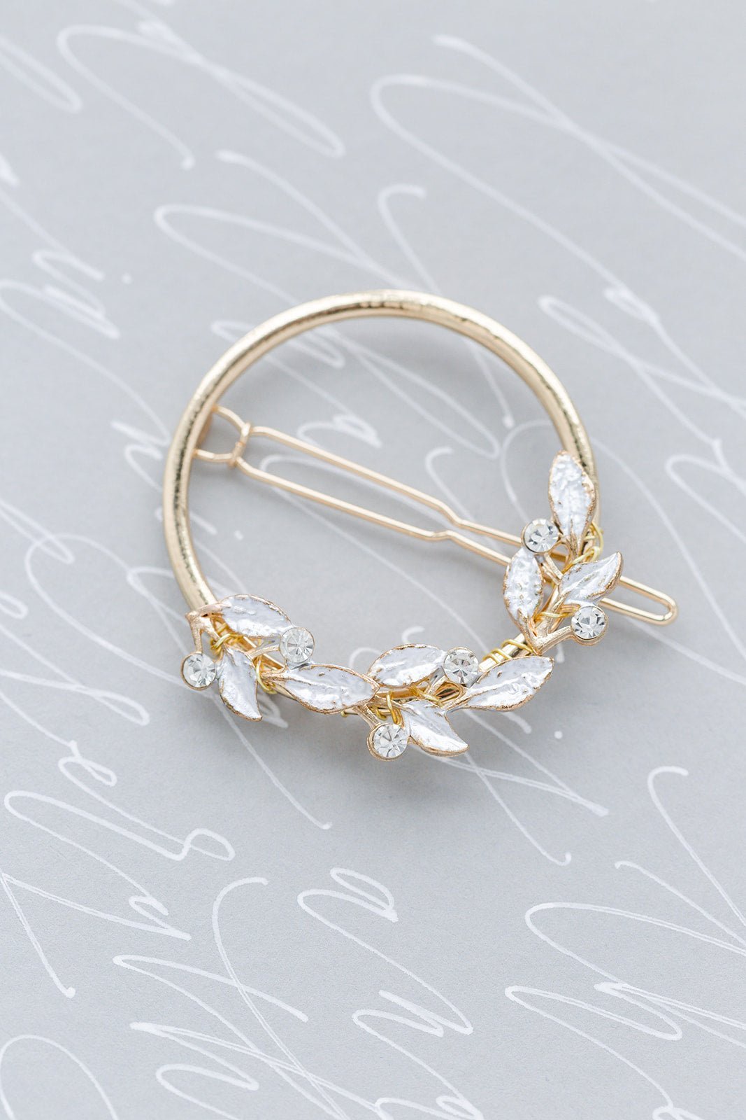 Gold Eliana Crystal and Leaf Bridal Barrette.