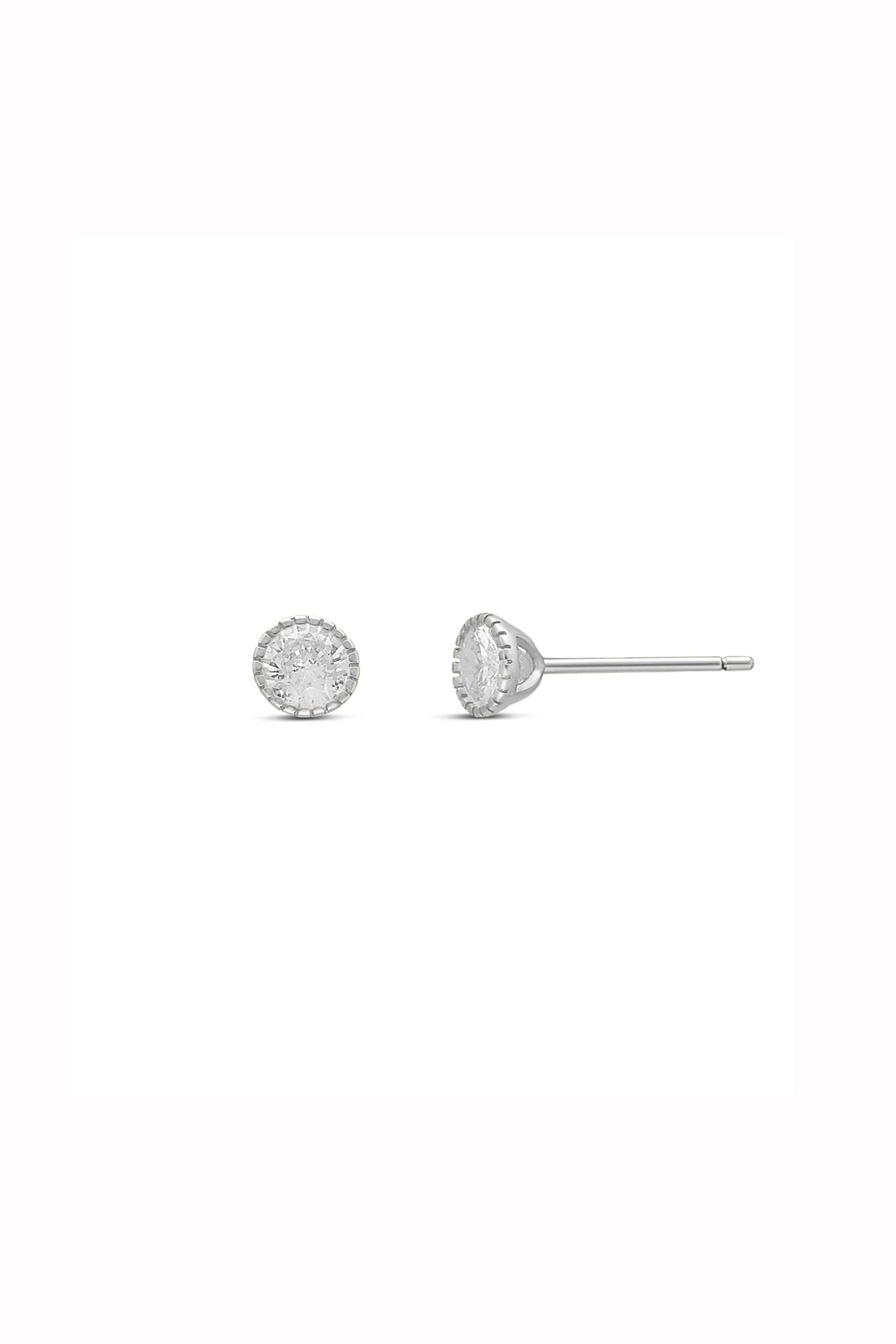 Pair of sterling silver stud earrings with large crystals on a white background. Sterling Silver jewelry Canada. Sterling Silver Canadian jewelry.