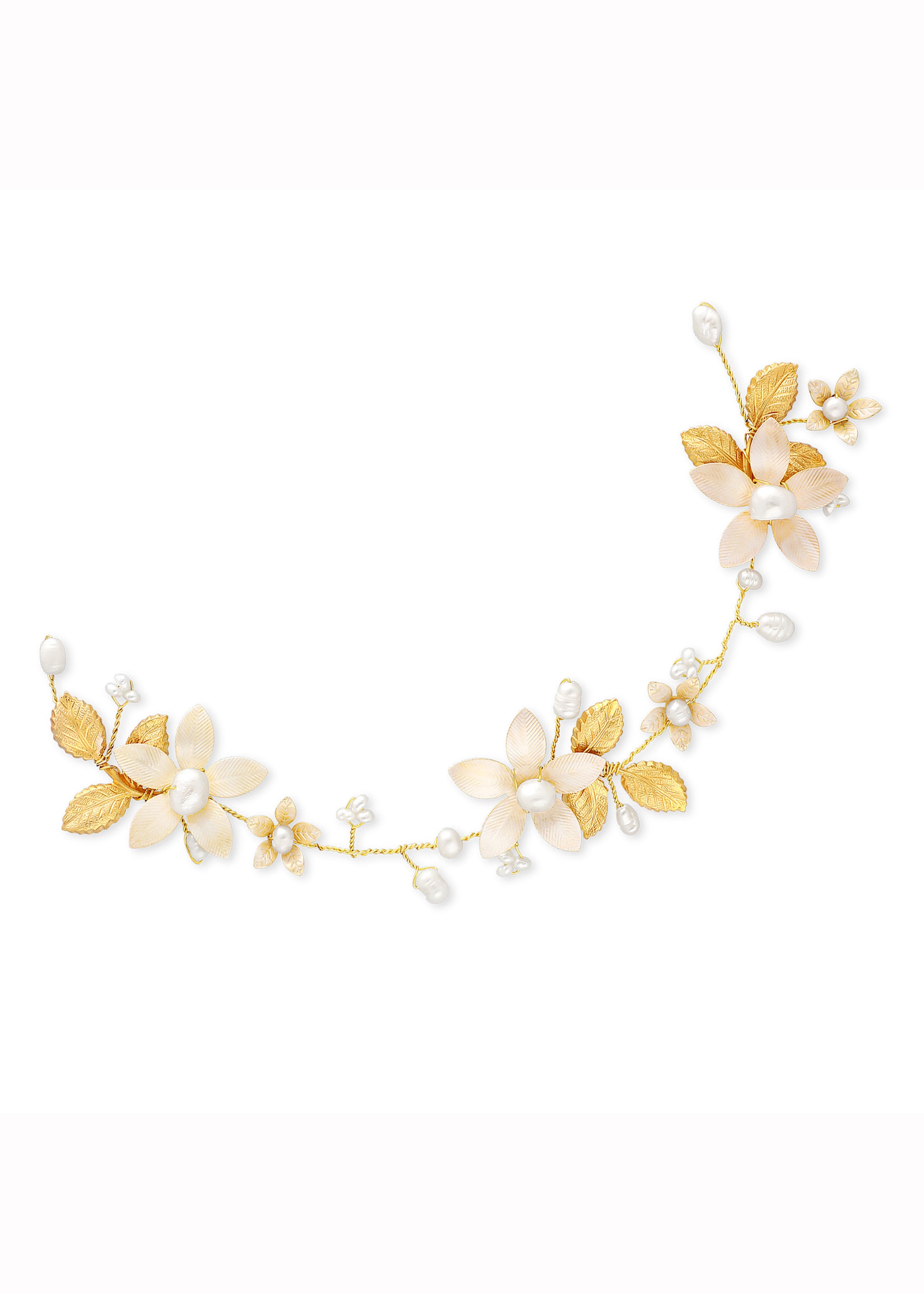 Gold and freshwater pearl floral hairvine. Pearl Bridal jewelry Canada.   Canadian weddings 