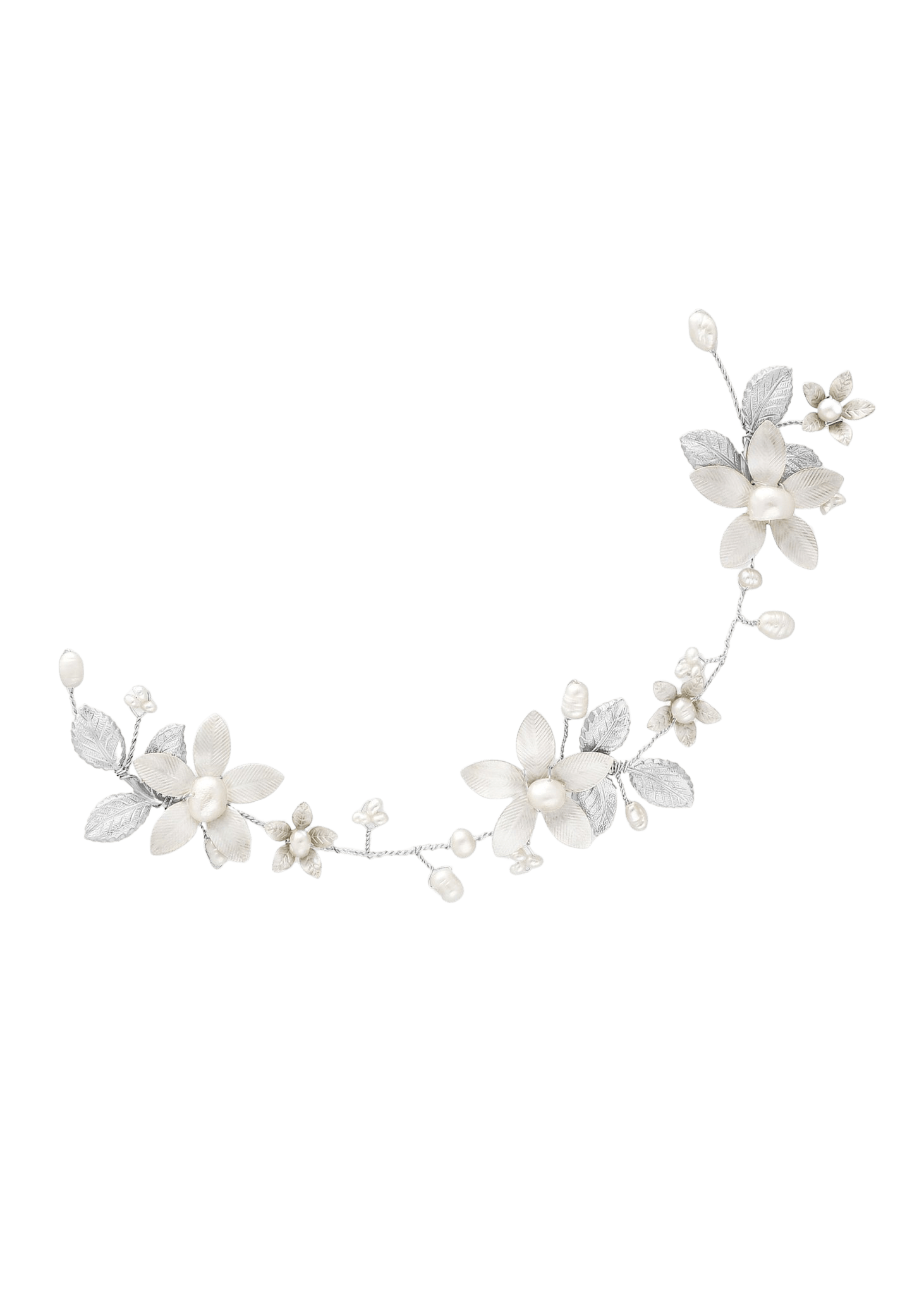 Silver & Freshwater Pearl bridal hairvine with enamel flowers. Canadian handmade Accessories. Wedding Canada. Pearl Bridal Hair Accessories. Pearl Bridal 