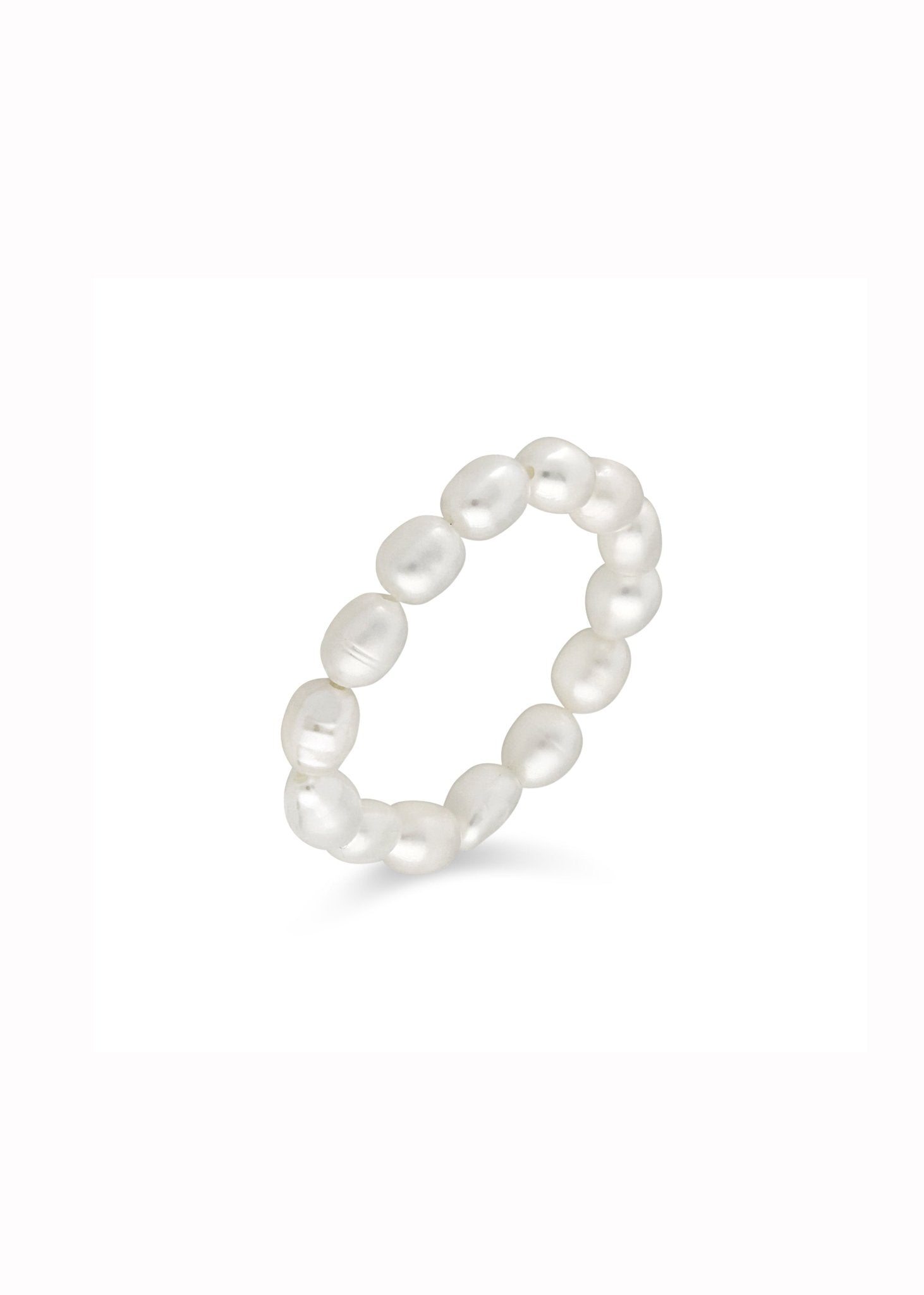 A full string of organic freshwater pearls in a stretchy ring style. Pearl jewelry Canada. Handmade Canadian jewelry.