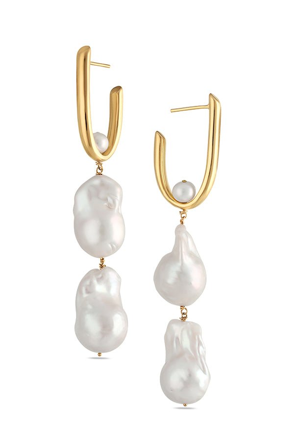 A pair of large gold-filled freshwater baroque pearl earrings.