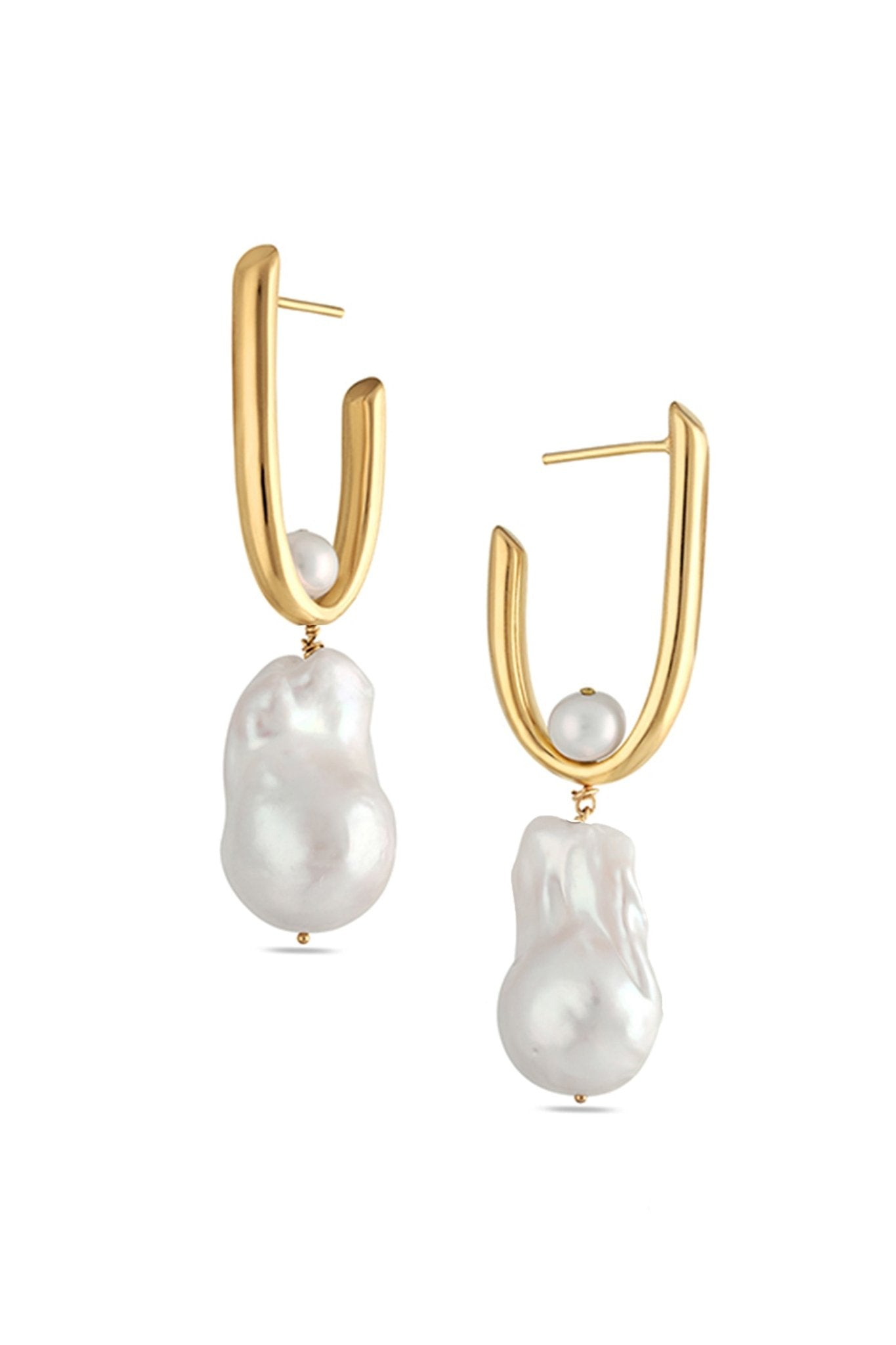 A pair of small gold-filled freshwater baroque pearl earrings.