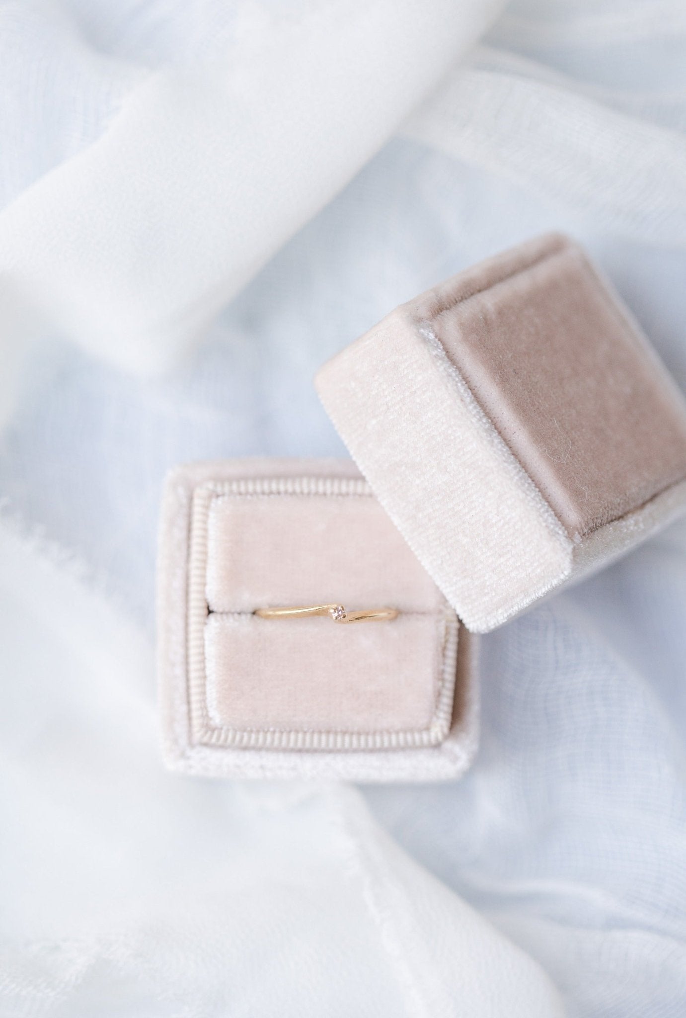 Top view of a 14K Yellow Gold Diamond Vintage Engagement Ring in a ring box.