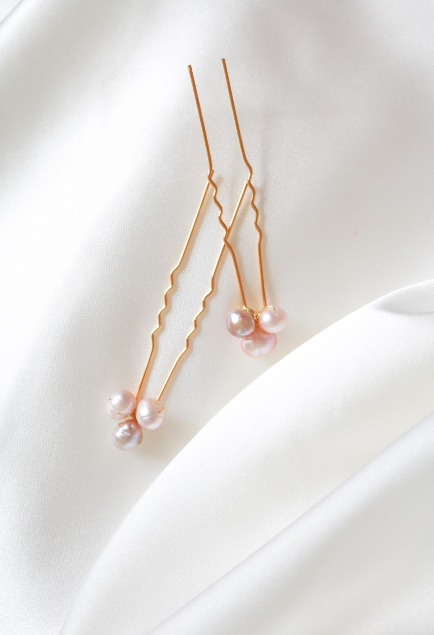 A set of two Hayley Blush Fresh Water Pearl Bridal Hairpins.