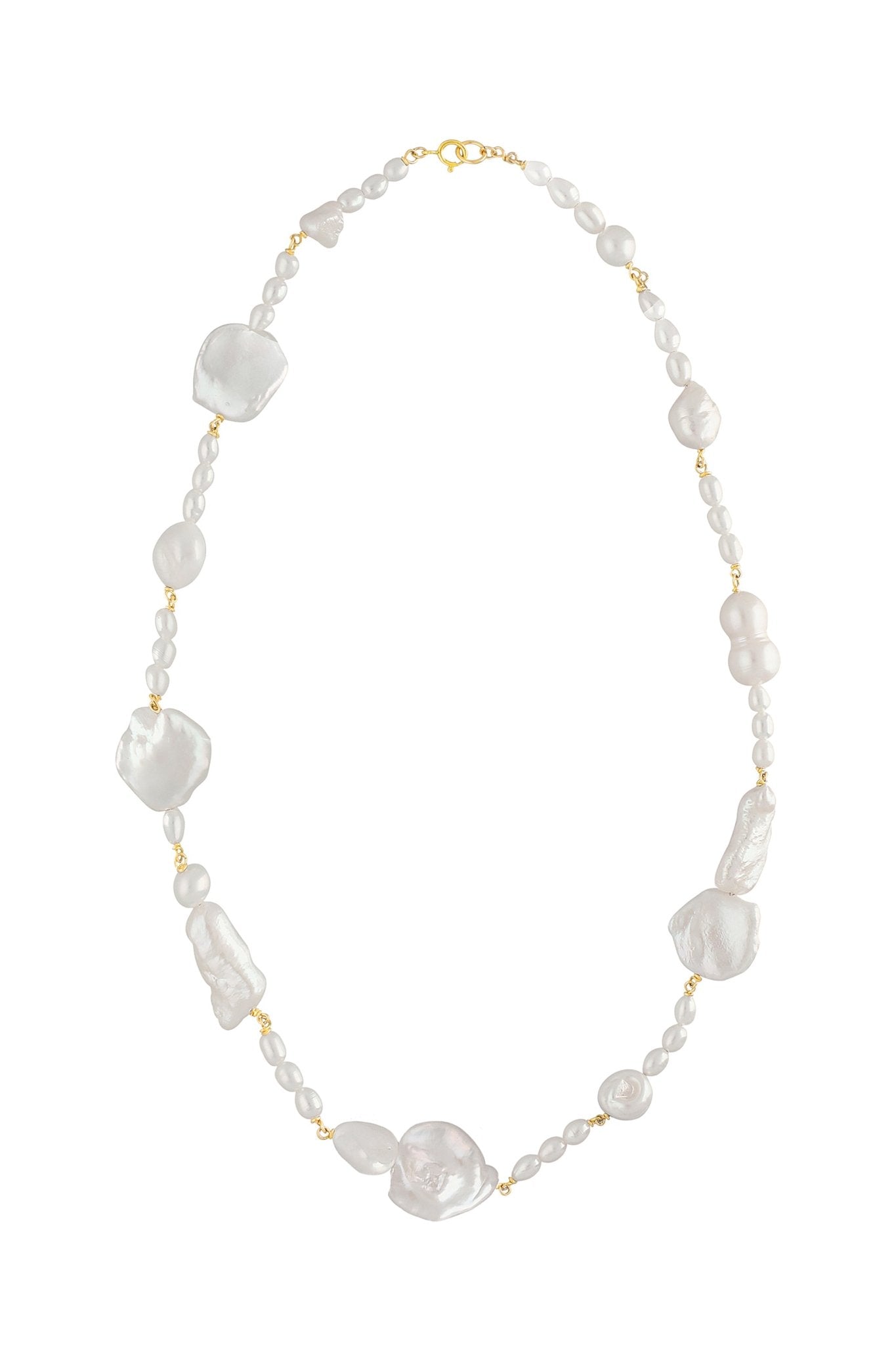 A Gold-filled multi-sized Keshi freshwater pearl string necklace.