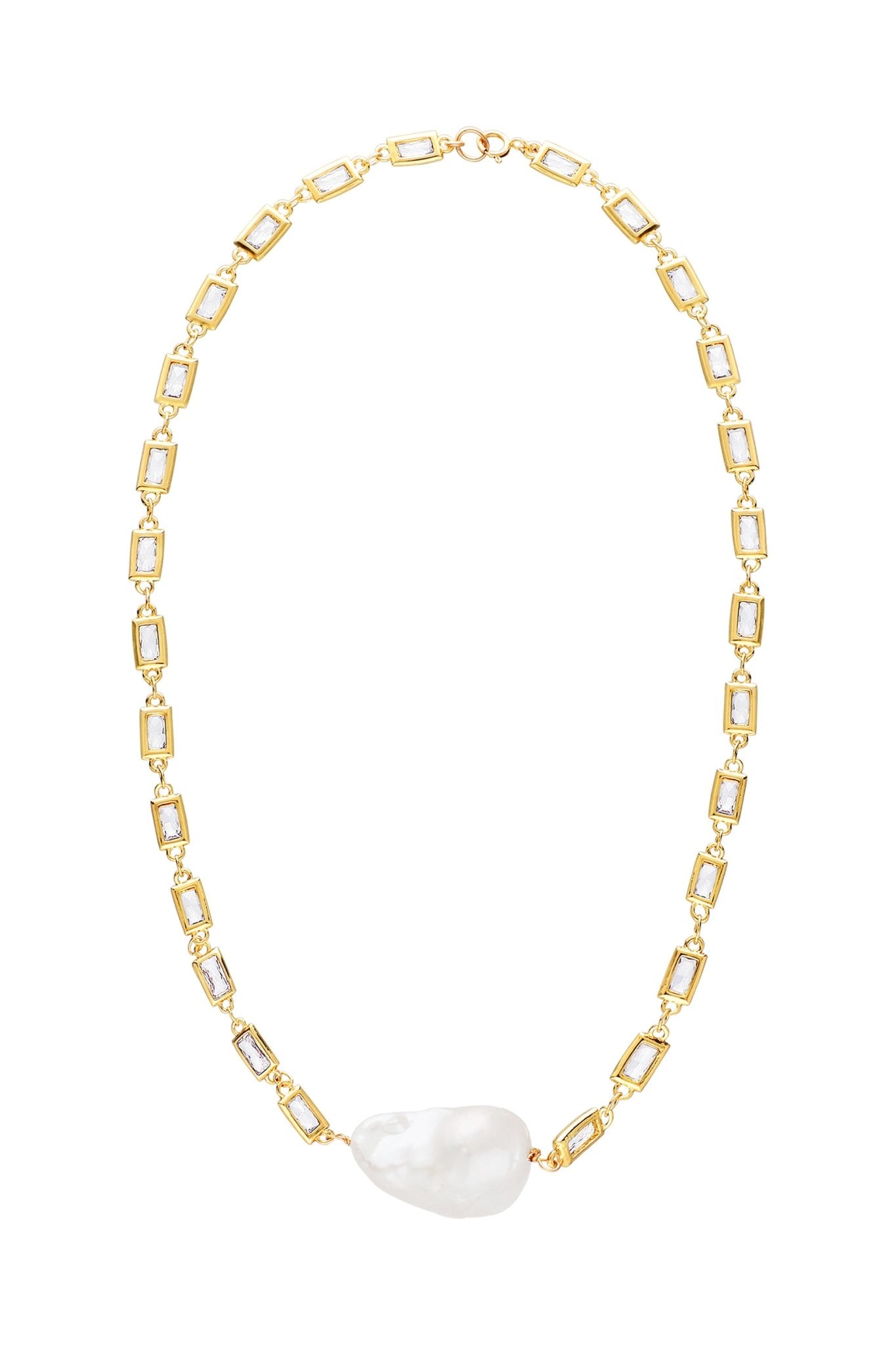 The Muse 14k Gold-Filled Crystal link Baroque freshwater pearl bridal necklace.