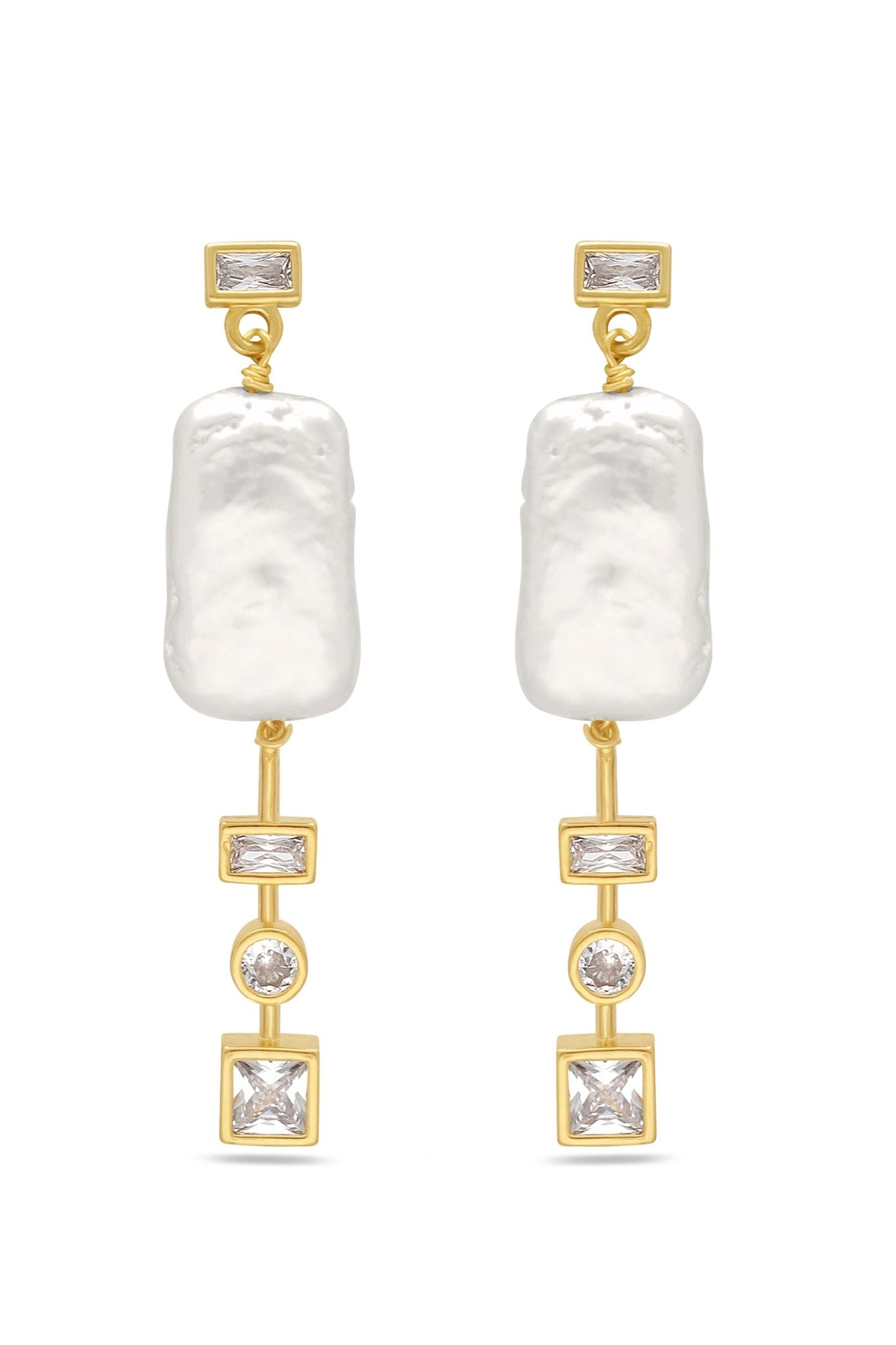 A pair of gold-filled crystal and freshwater pearl dangle bridal earrings.