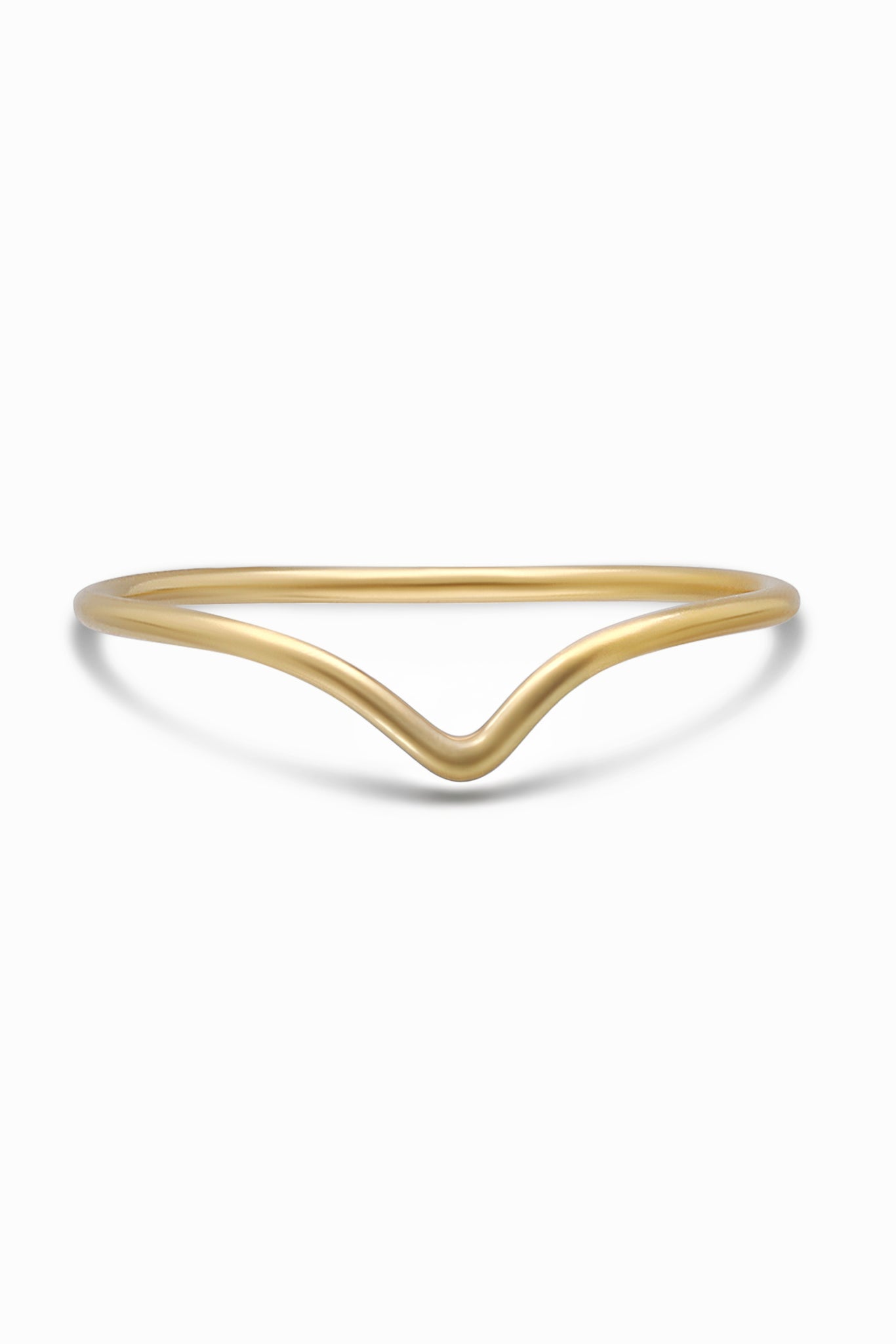 Gold-filled ring with a peaked V-shaped design on a white background. Gold-filled Canadian jewelry. Minimalist Jewelry.