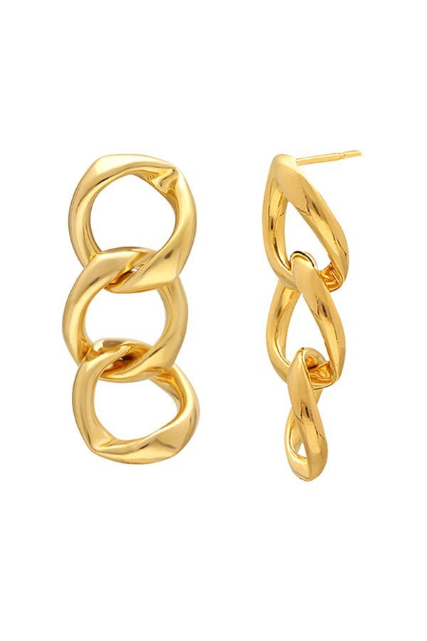 A pair of thick dangle puffy gold-filled chain-link earrings. 