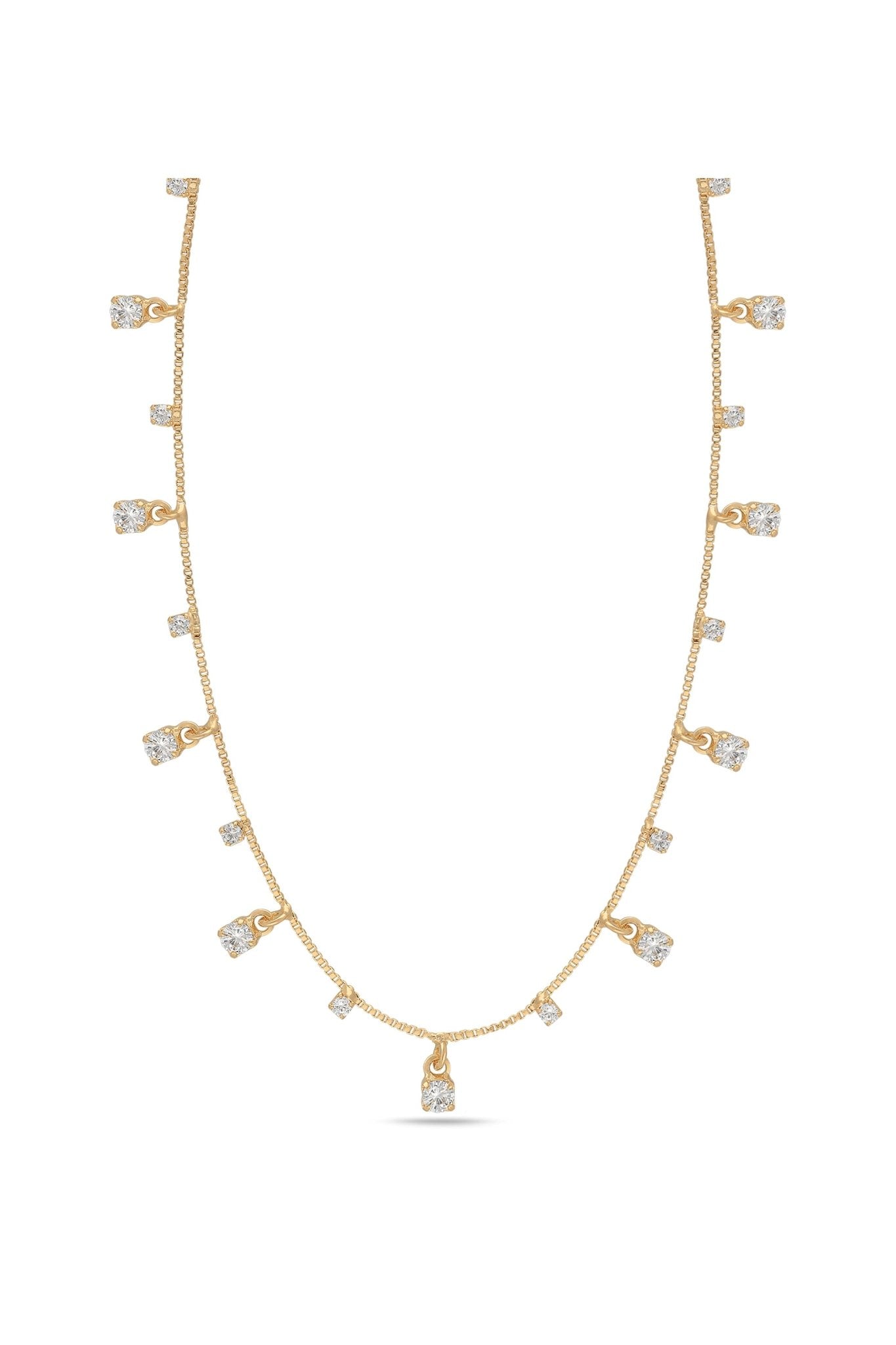 The Stardust Necklace in gold-filled with crystals.