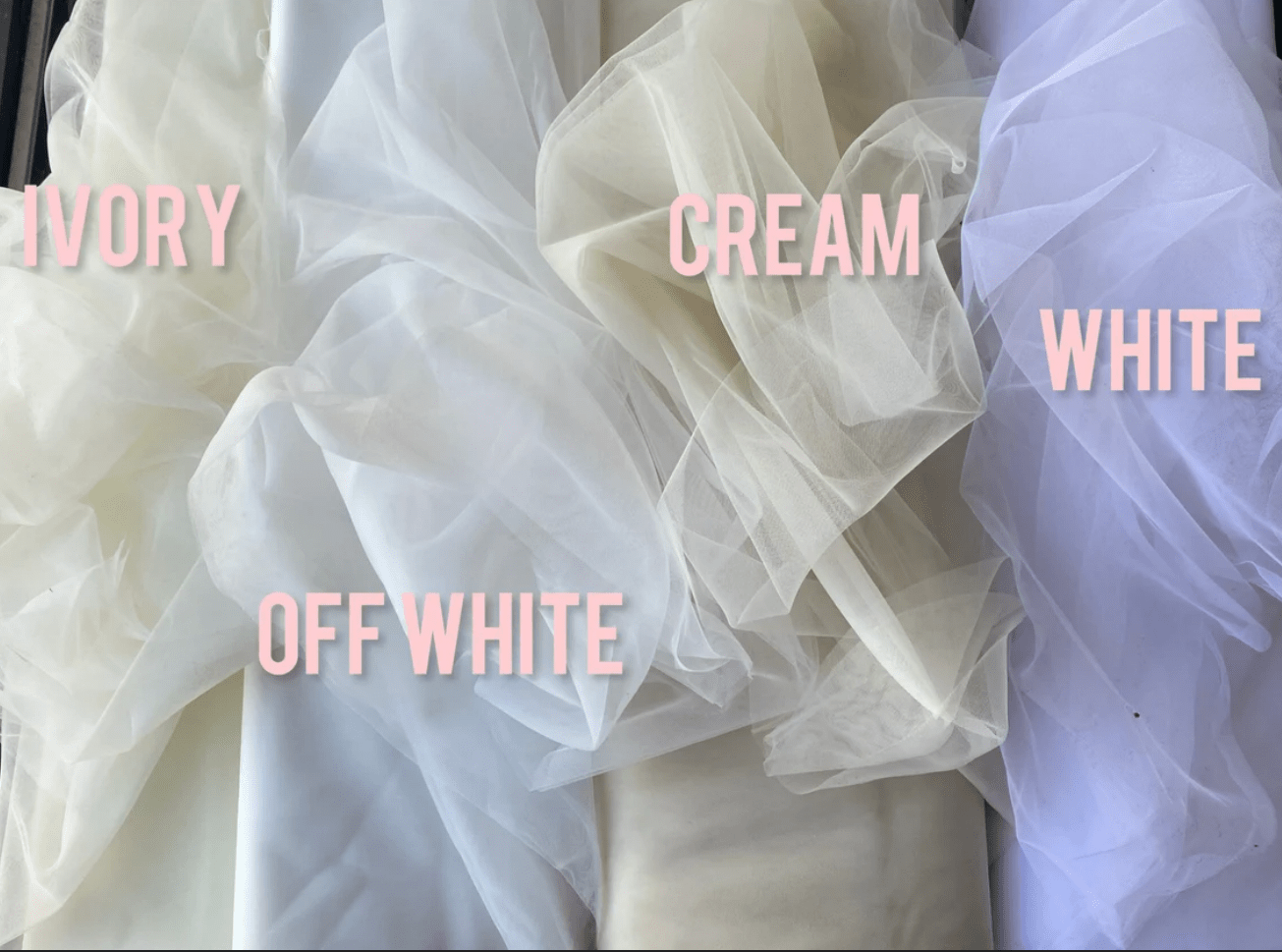 Several color options in Ivory, Off white, Cream, and White for wedding veils. Wedding veils Canada.