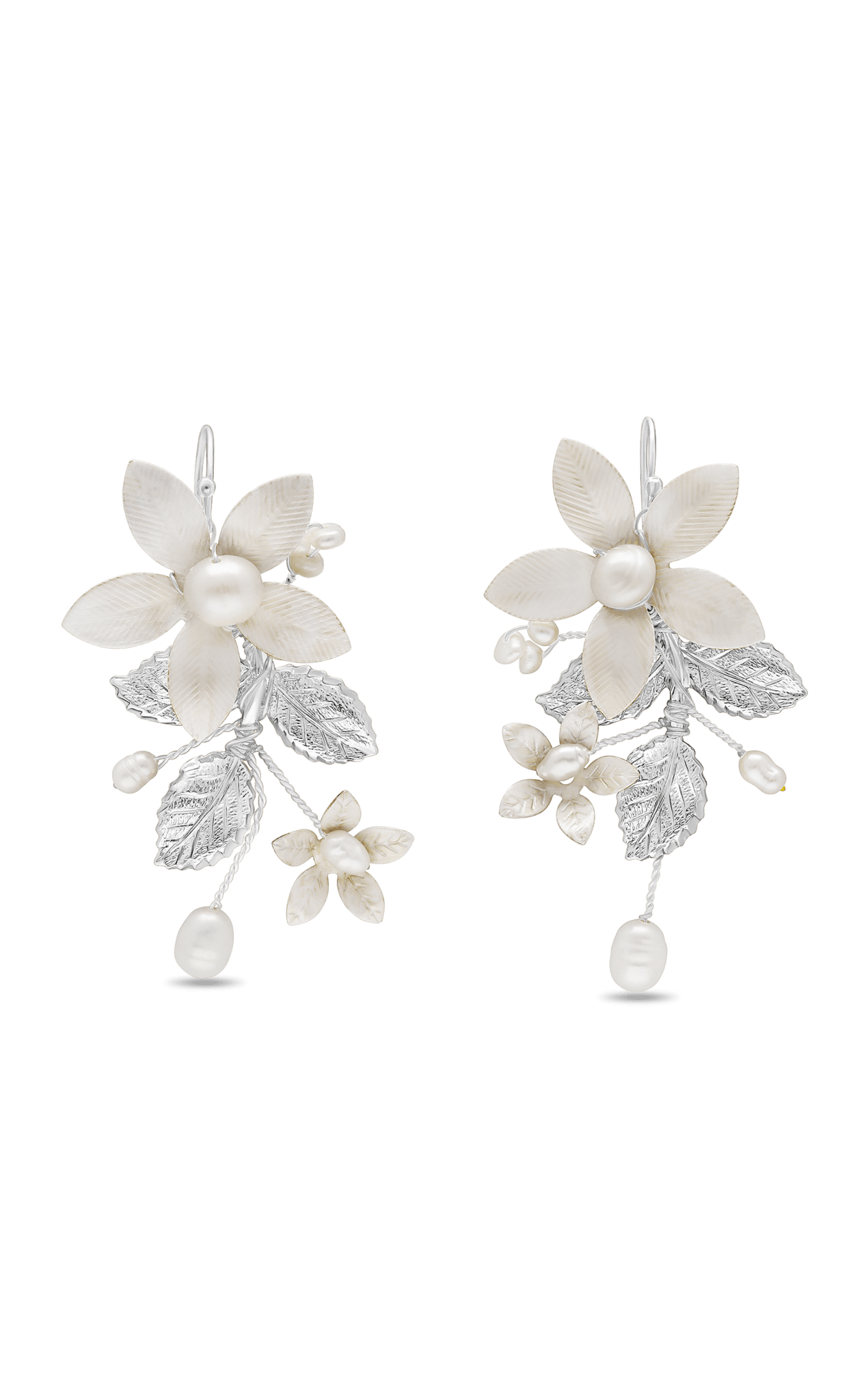 Evanthe Floral Bridal Earrings with Freshwater Pearls and Enamel